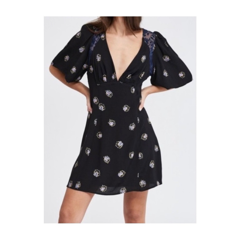 Free People Mockingbird Mini Dress in Black Combo
